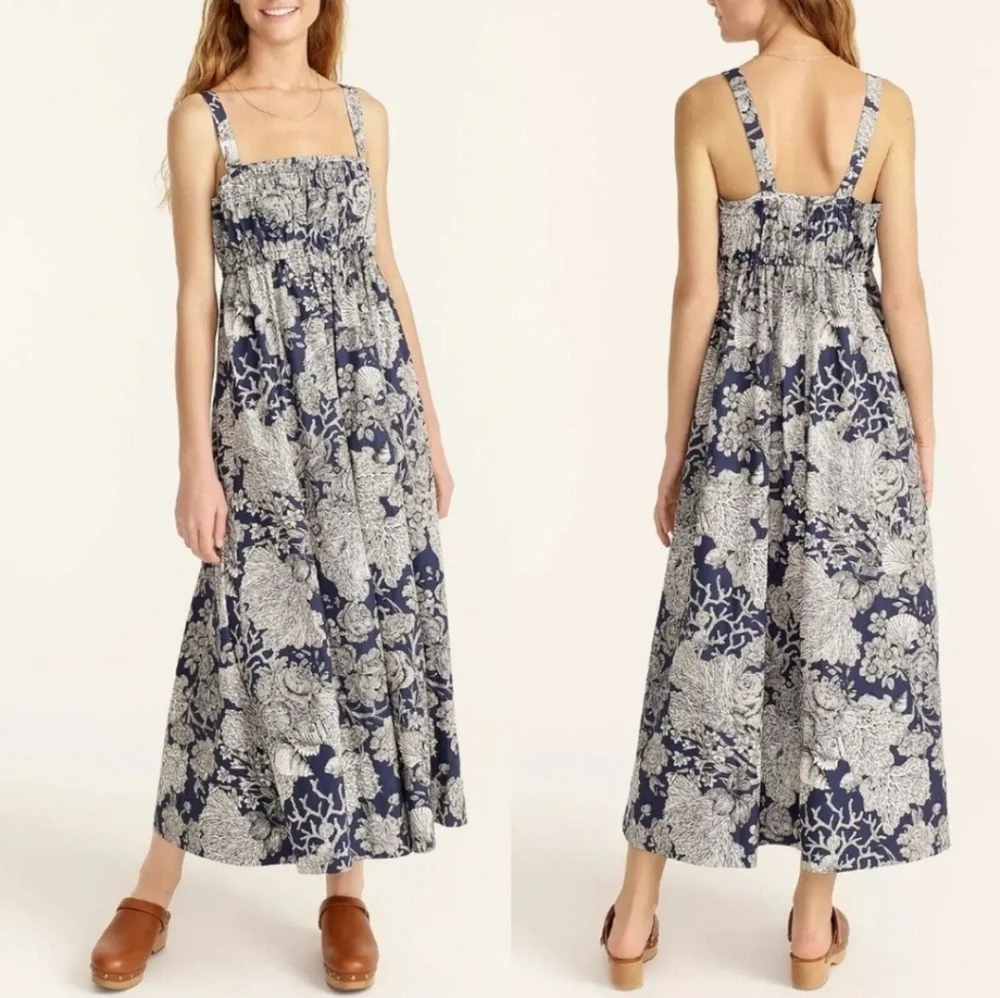 J. Crew‎ Collection Gathered Tank Midi Dress in Ratti Seashell Print Size 8